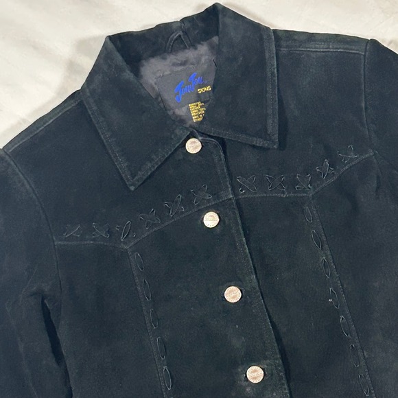 JouJou Skins Jackets & Blazers - JouJou Skins Womens S Black Suede Leather Fringe Western Jacket Whipstitch VTG